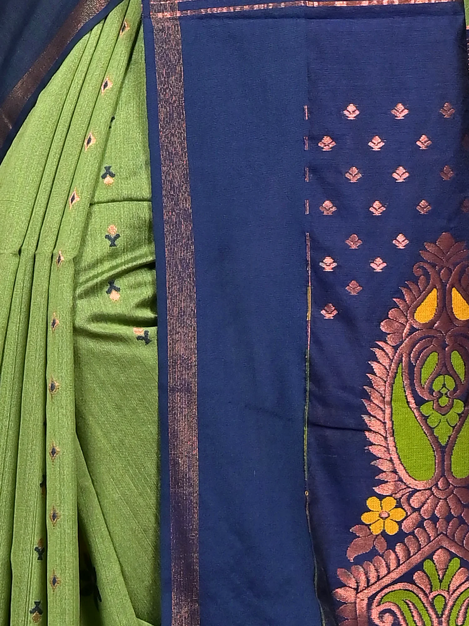 Green Blue Cotton Blend Parlkim Ikkat Jharna Saree (2288)
